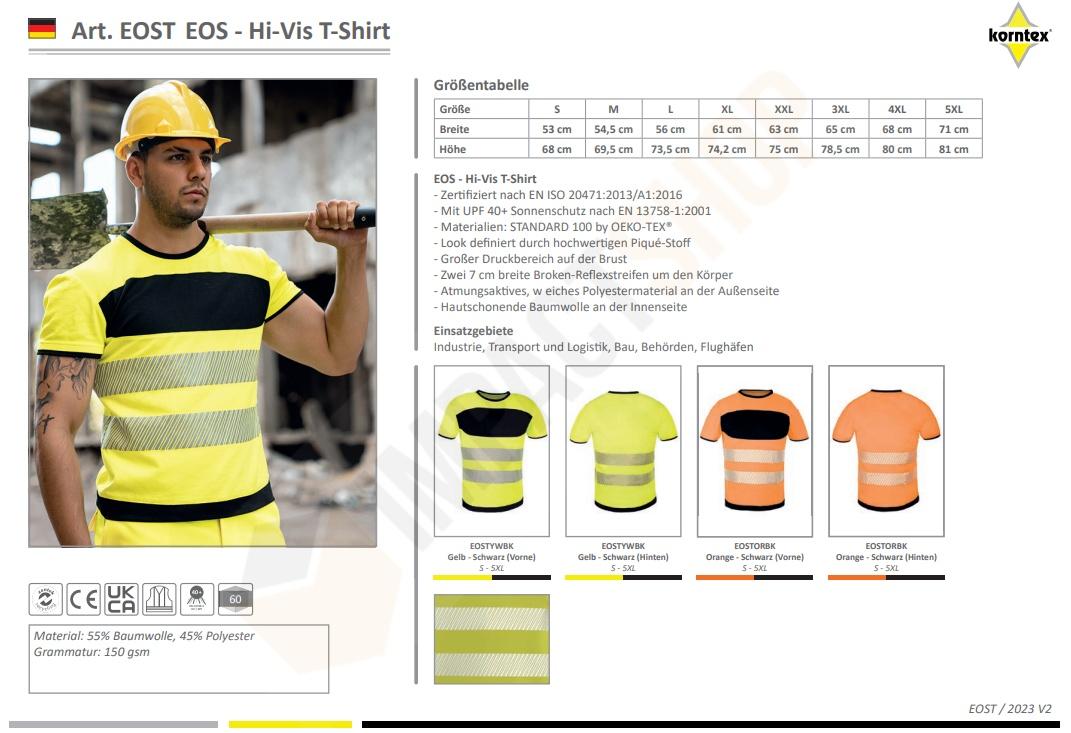 Korntex EOS póló mérettáblázat