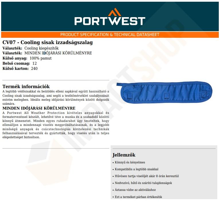 Portwest CV07 adatlap