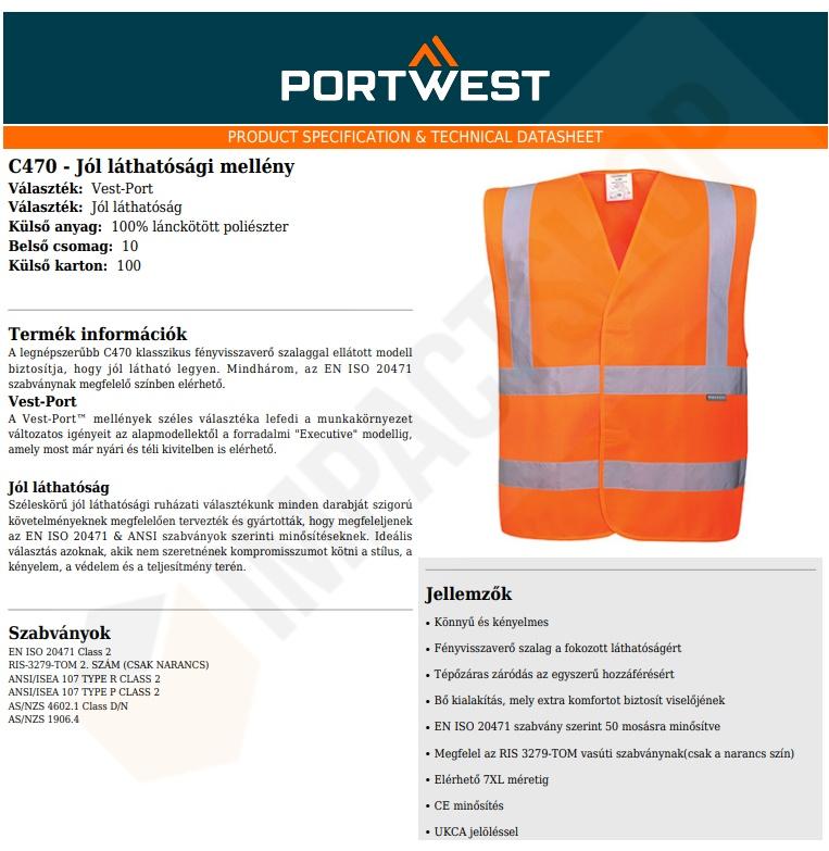 Portwest C470 adatlap