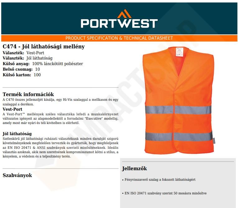 Portwest C474 adatlap