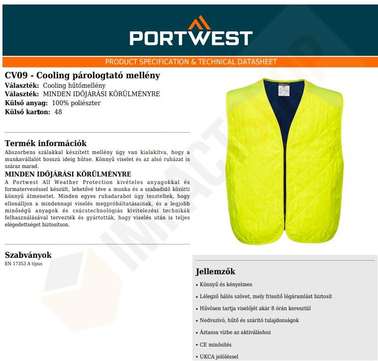 Portwest CV09 adatlap