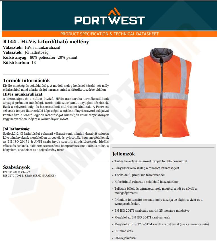 Portwest RT44 Adatlap