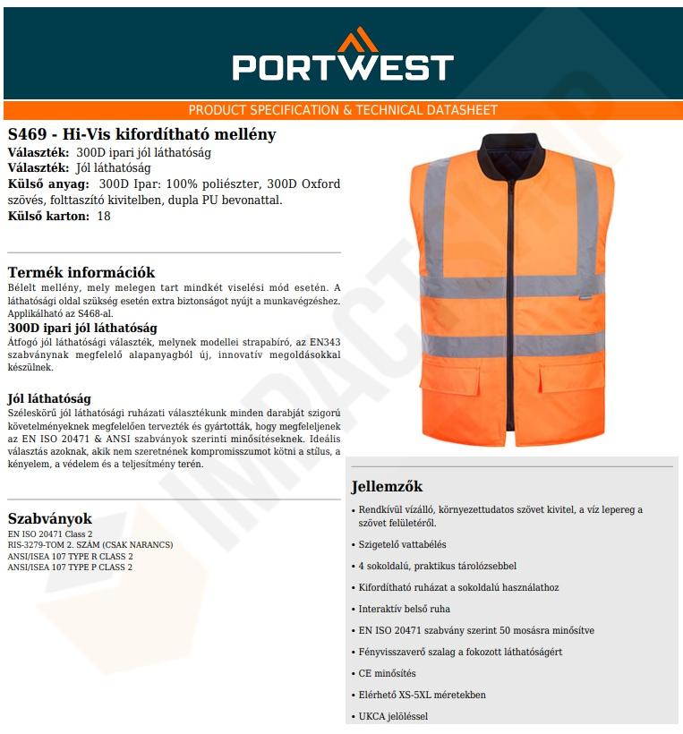 Portwest S469 adatlap