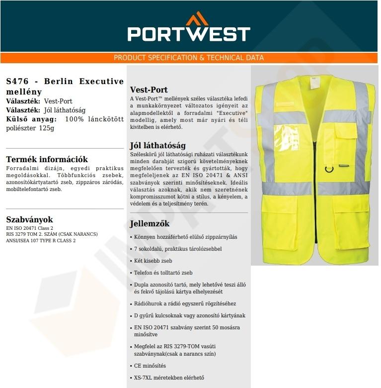 Portwest S476 adatlap