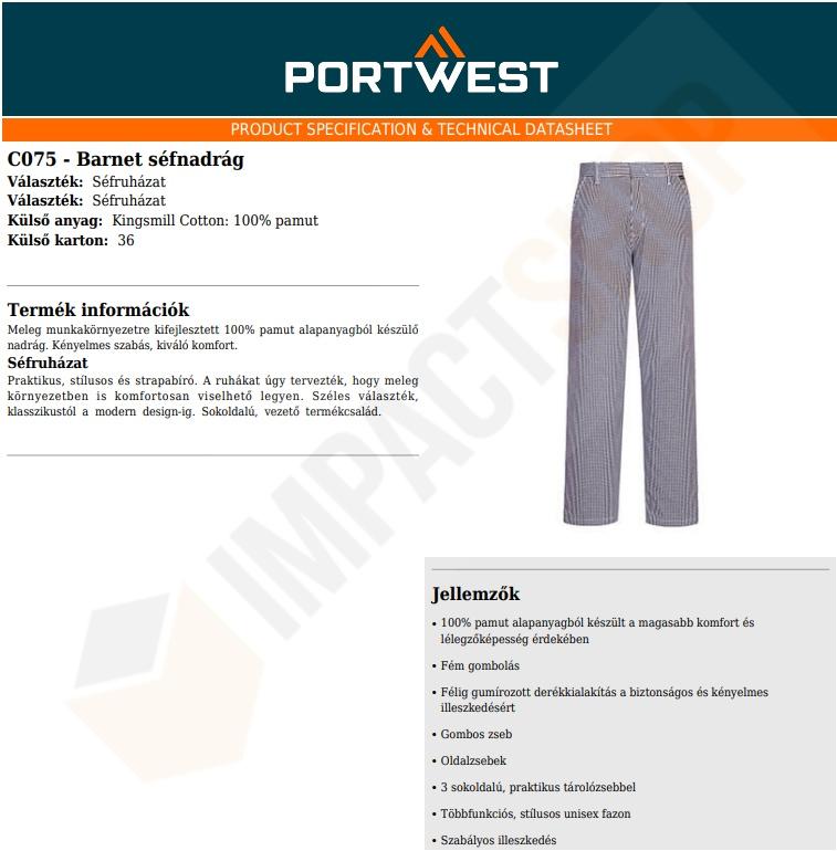 Portwest C075 adatlap