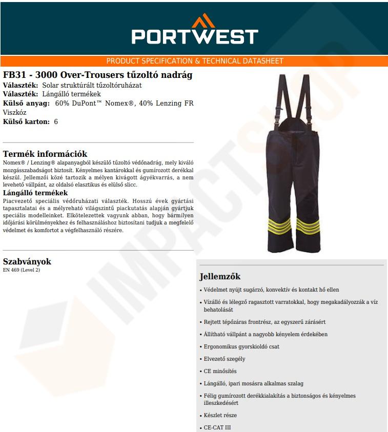 Portwest FB31 adatlap