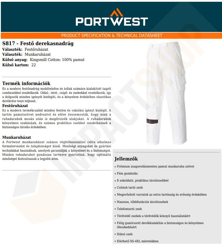 Portwest S817 adatlap