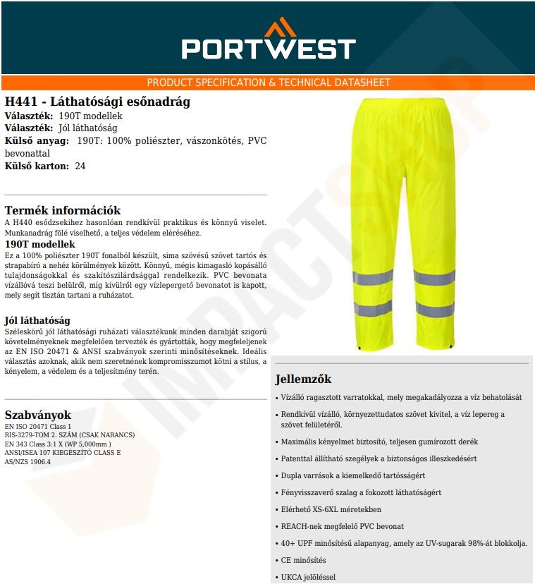 Portwest H441 adatlap