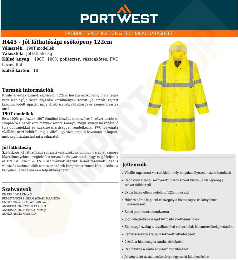 Portwest H445 adatlap