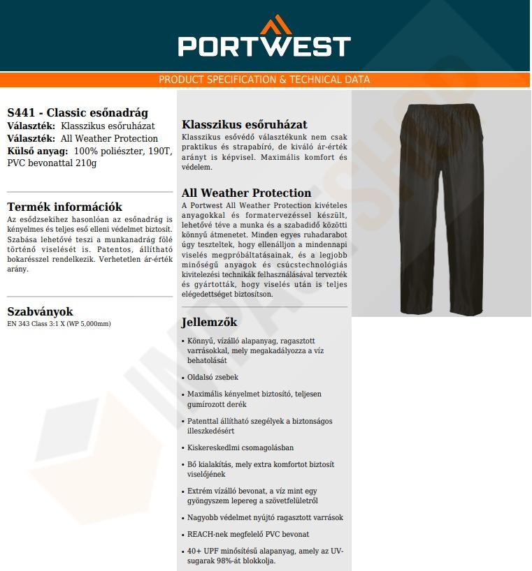 Portwest S441 adatlap