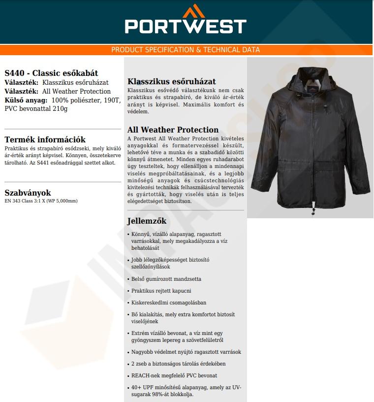 Portwest S440 adatlap