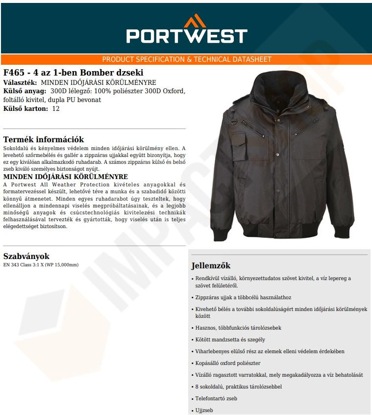 Portwest F465 adatlap