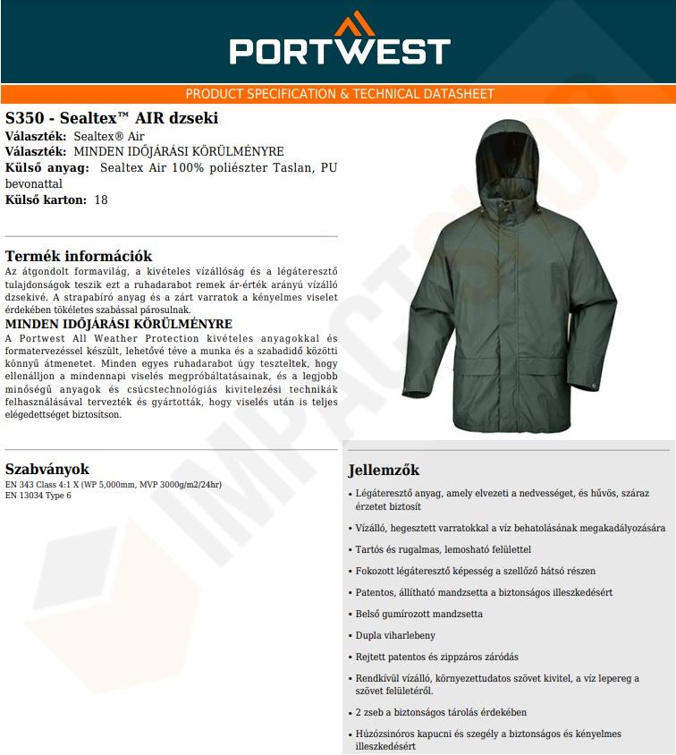 Portwest S350 adatlap