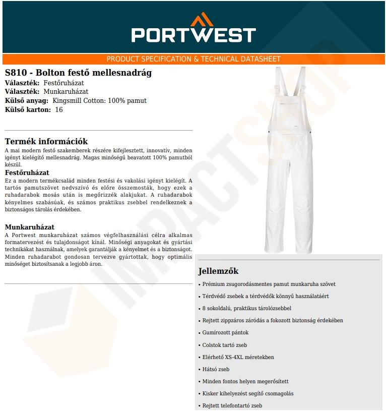 Portwest S810 adatlap