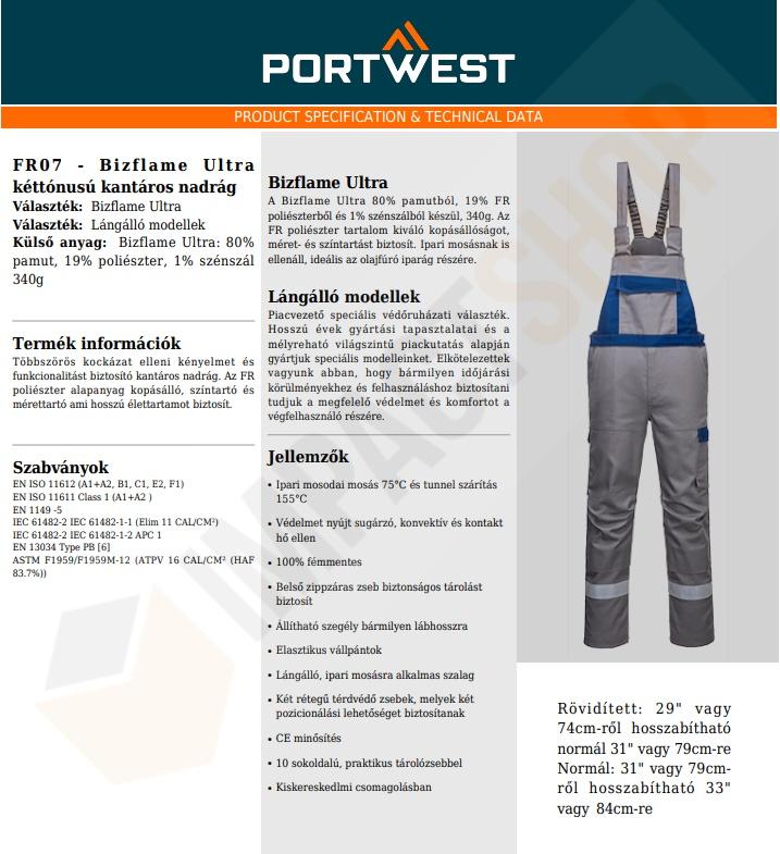 Portwest FR07 Adatlap