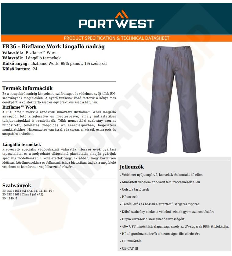 Portwest FR36 adatlap