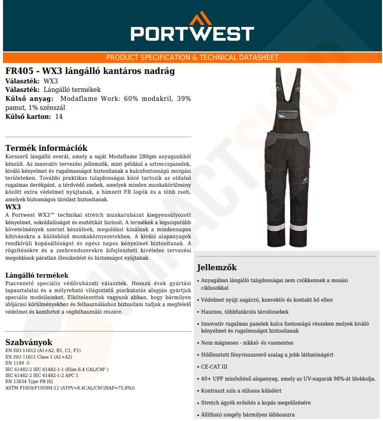 Portwest FR405 adatlap