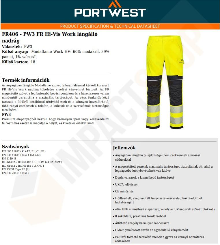 Portwest FR406 adatlap