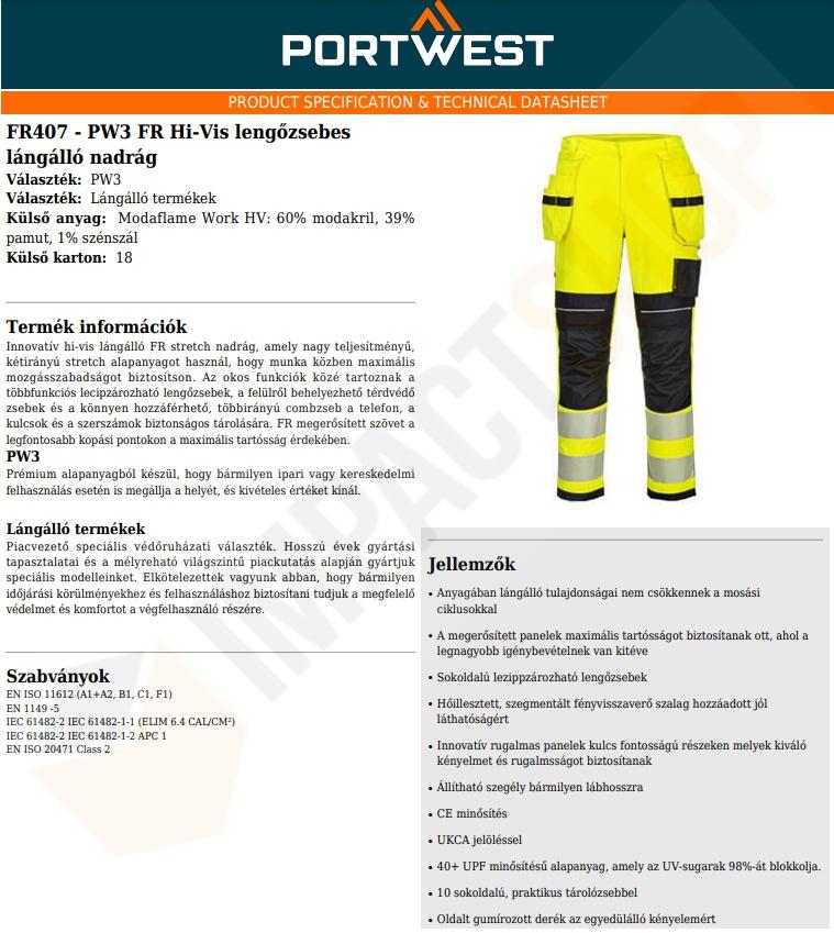 Portwest FR407 adatlap