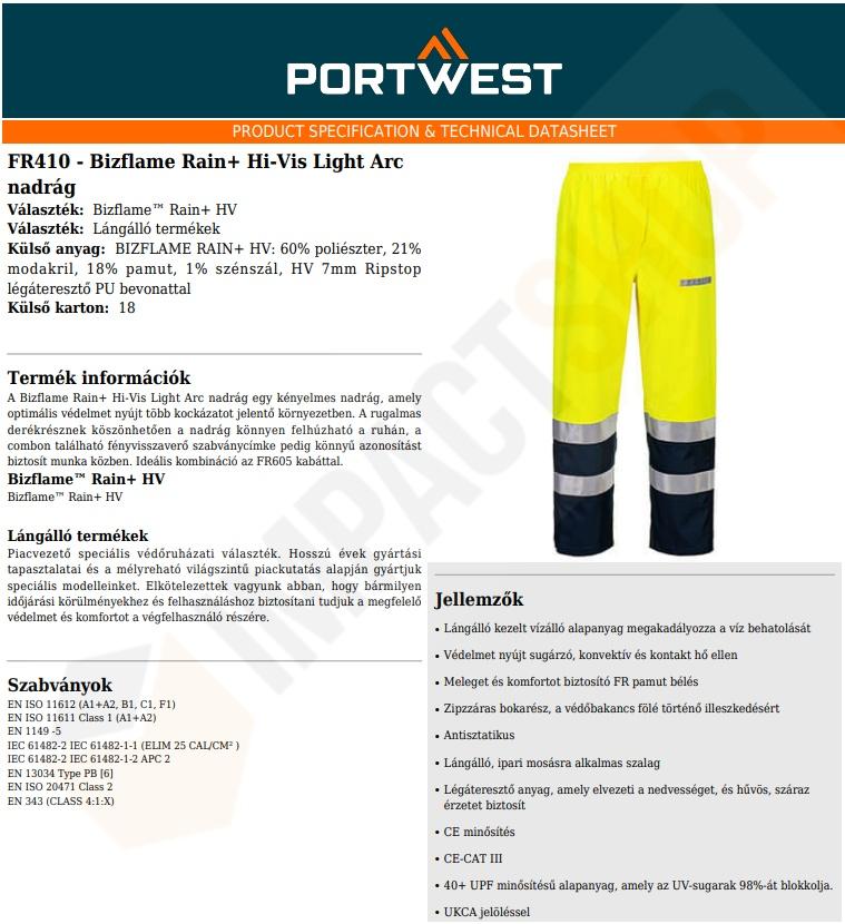 Portwest FR410 adatlap