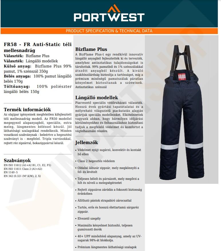 Portwest FR58 adatlap