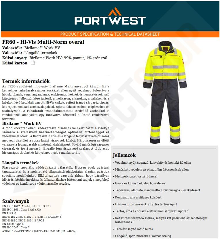 Portwest FR60 adatlap