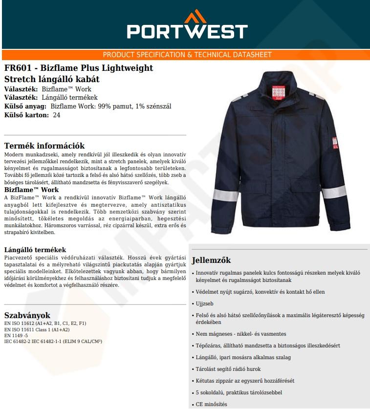 Portwest FR601 adatlap