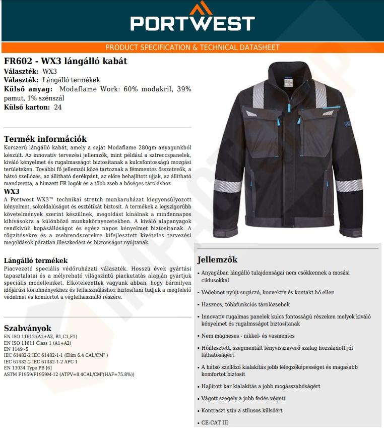 Portwest FR602 adatlap