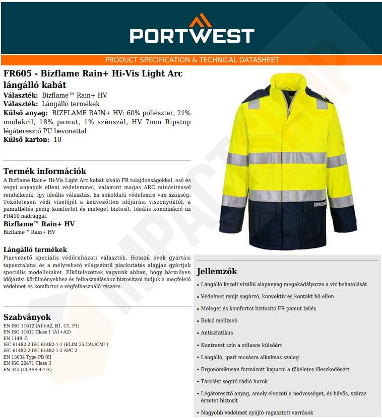 Portwest FR605 adatlap