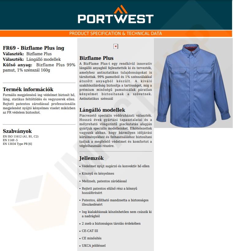 Portwest FR69 adatlap