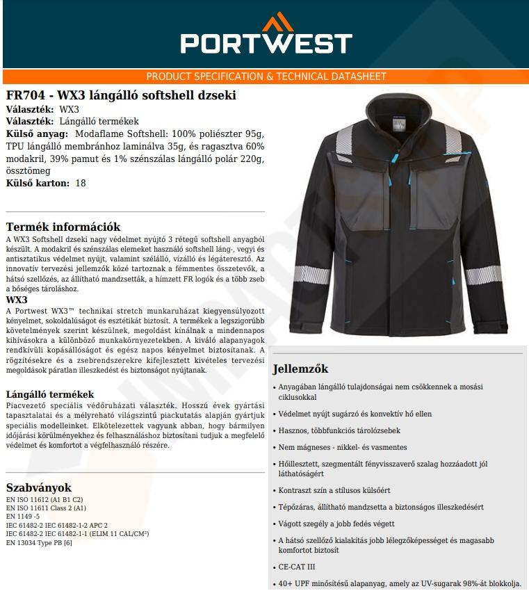 Portwest FR704 adatlap