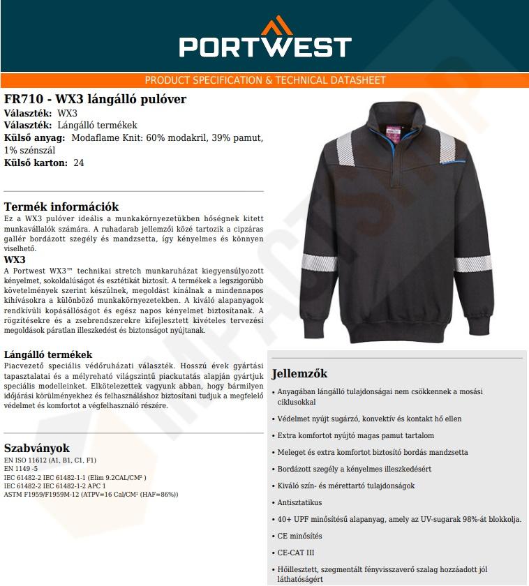 Portwest FR710 adatlap