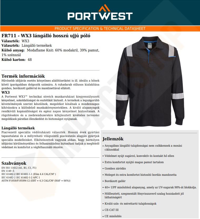 Portwest FR711 adatlap