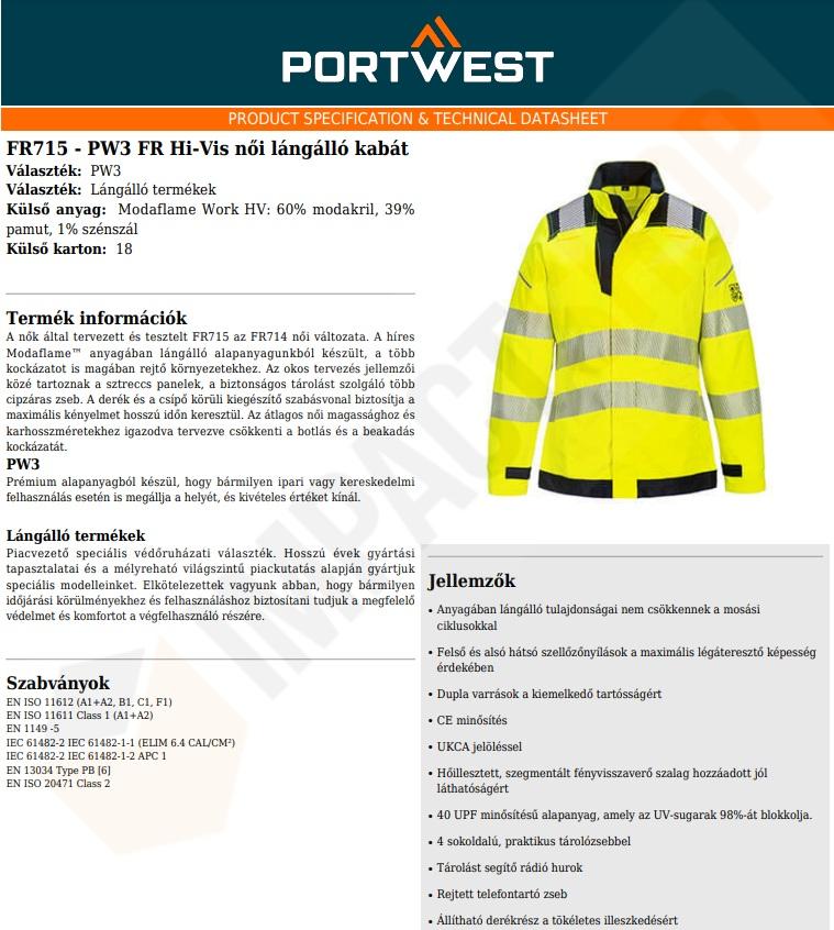 Portwest FR715 adatlap