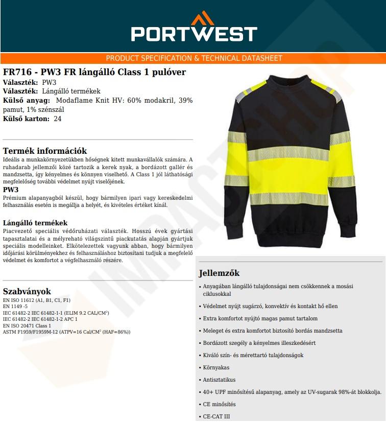 Portwest FR716 adatlap