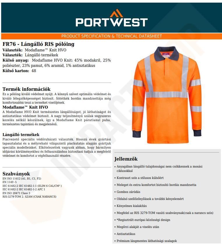 Portwest FR76 adatlap