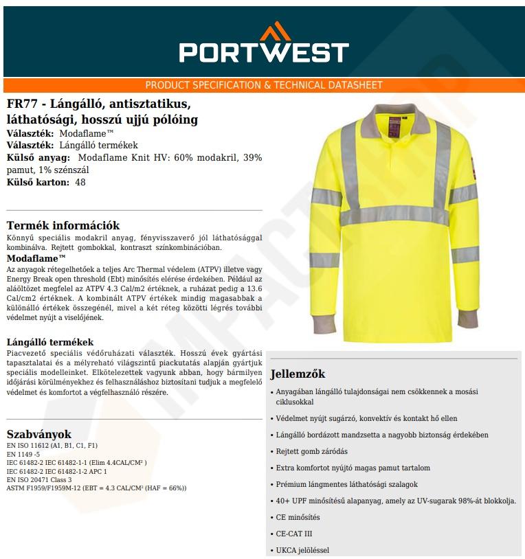 Portwest FR77 Adatlap