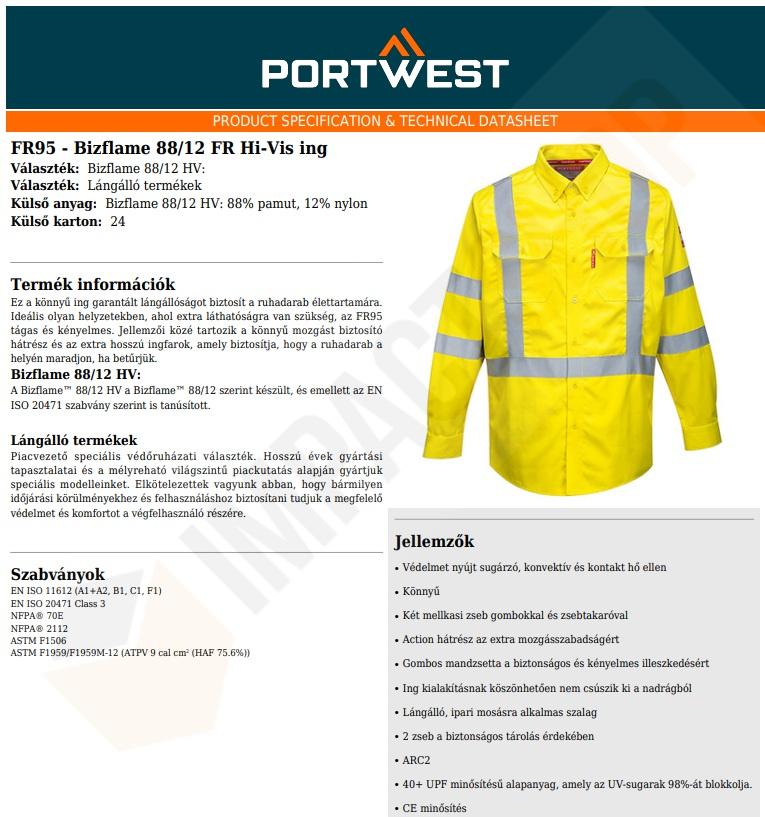 Portwest FR95 adatlap