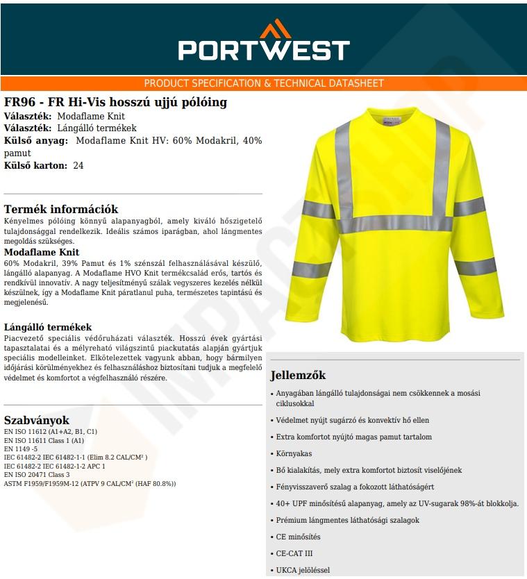 Portwest FR96 adatlap