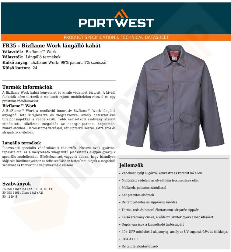 Portwest FR35 adatlap