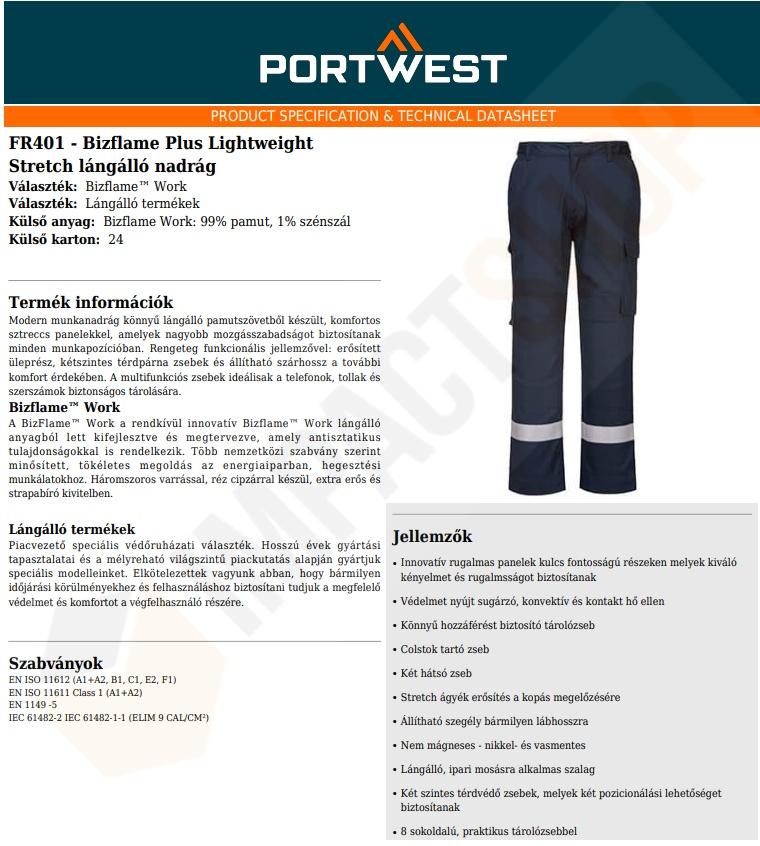 Portwest FR401 adatlap