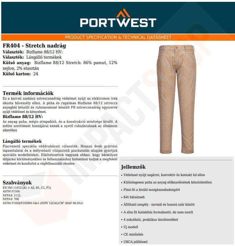 Portwest FR404 adatlap