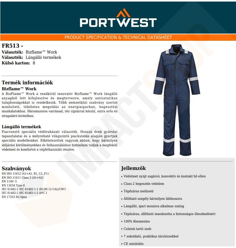 Portwest FR513 adatlap