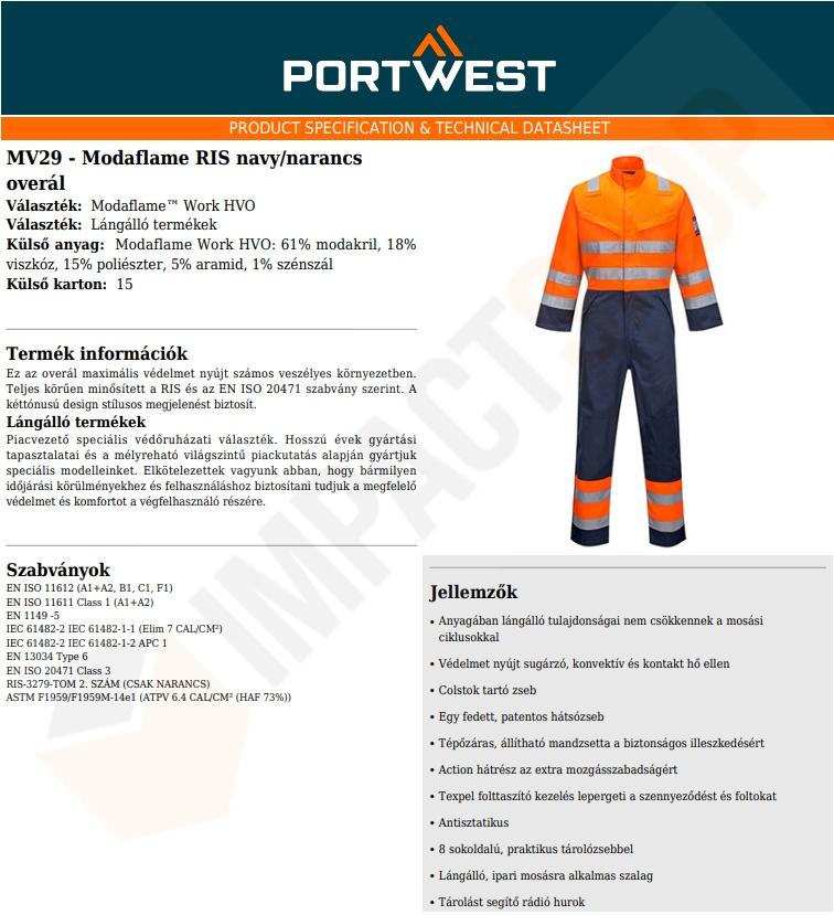 Portwest MV29 adatlap