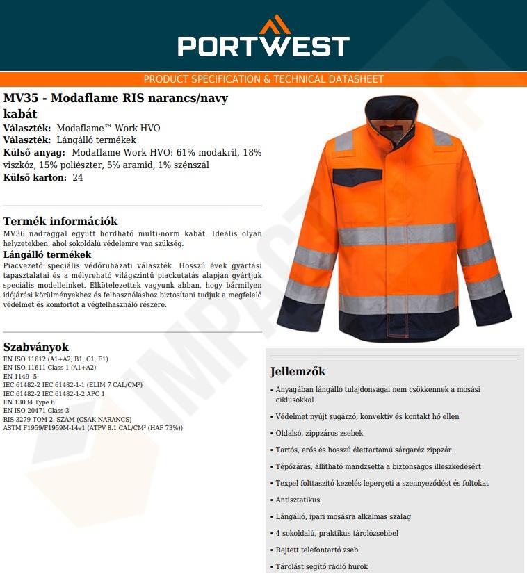 Portwest MV35 adatlap