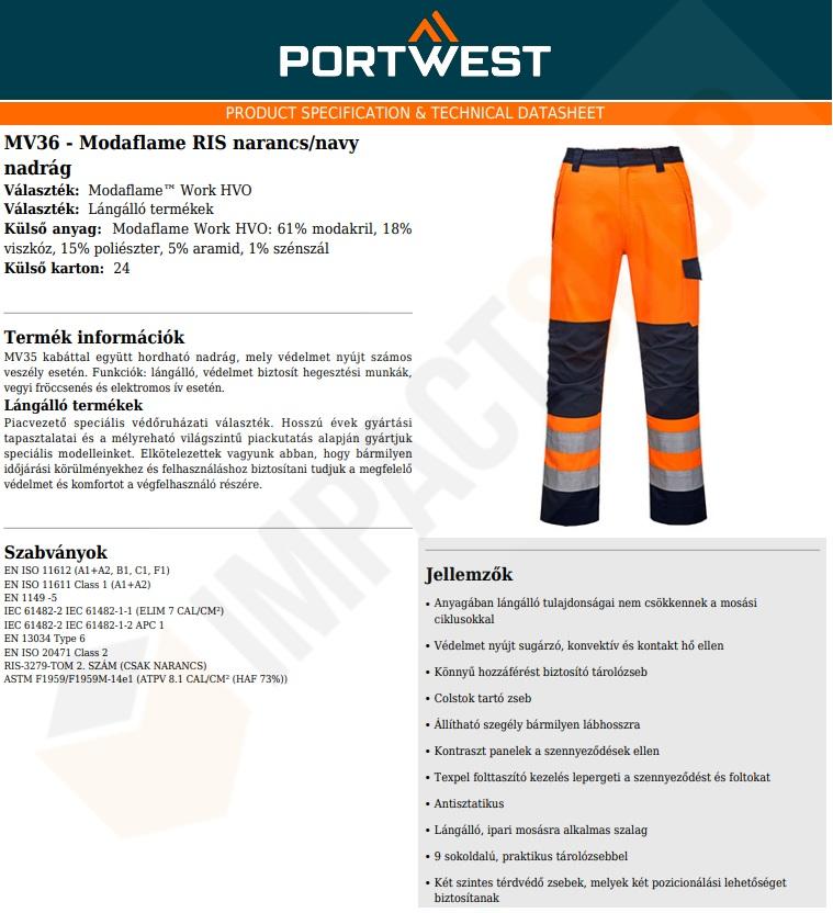 Portwest MV36 adatlap