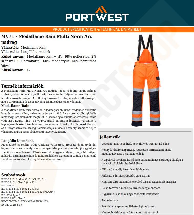 Portwest MV71 adatlap