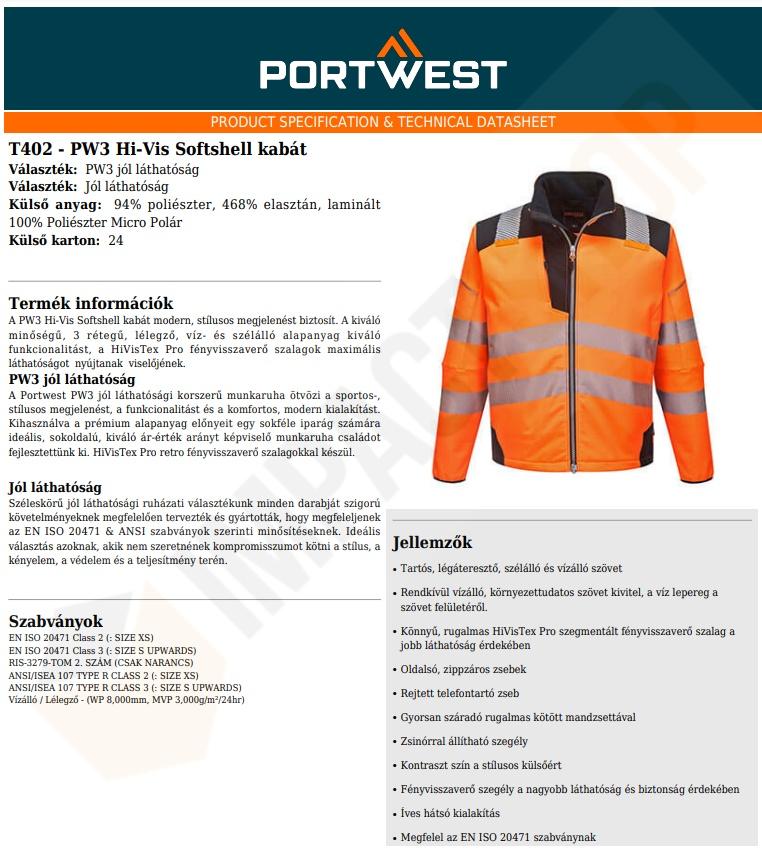 Portwest T402 adatlap