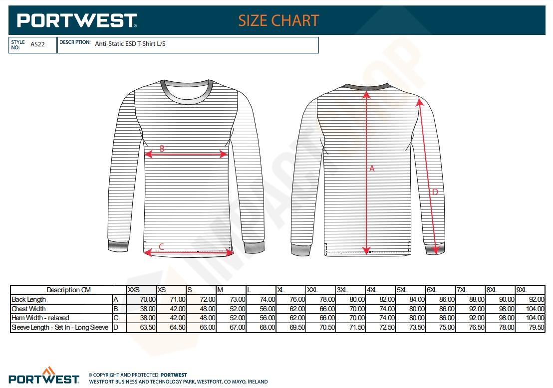 Portwest as22 mérettáblázat