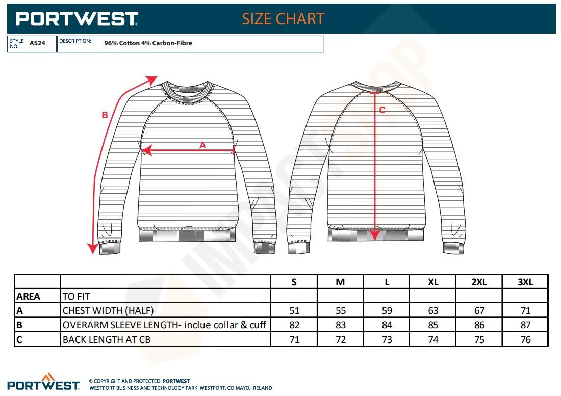 Portwest AS24 mérettáblázat